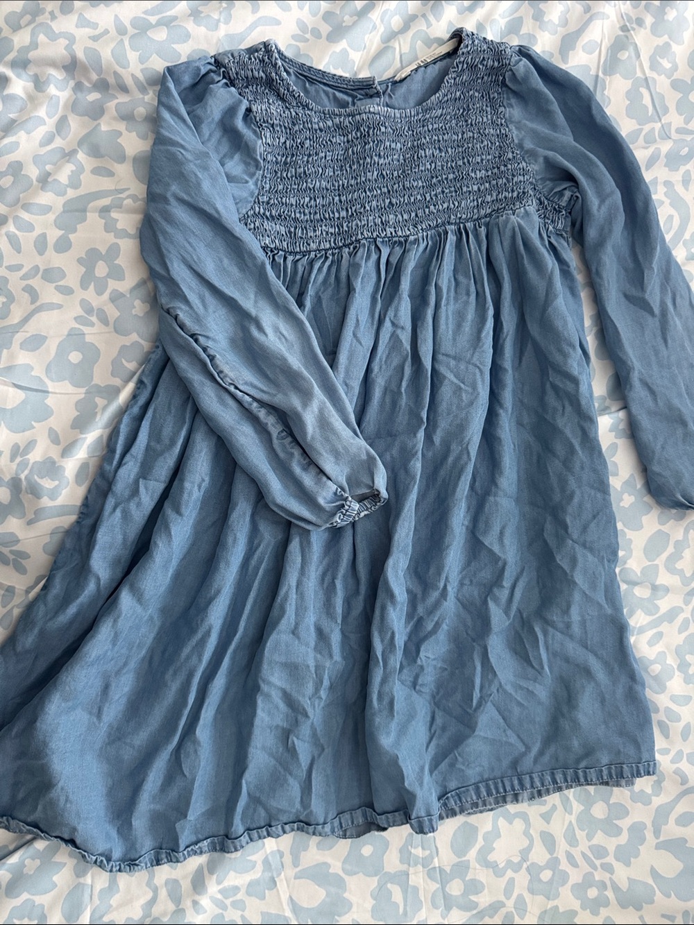 H&M Light Blue Smocked Bodice Long Sleeve Dress